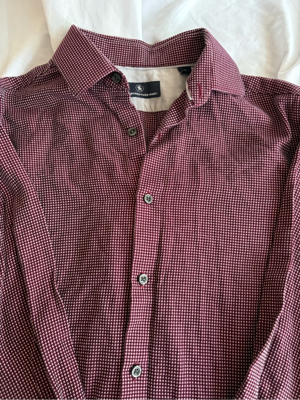 Hart Schaffner Marx Burgundy Micro-Check Button-Down Shirt Size M